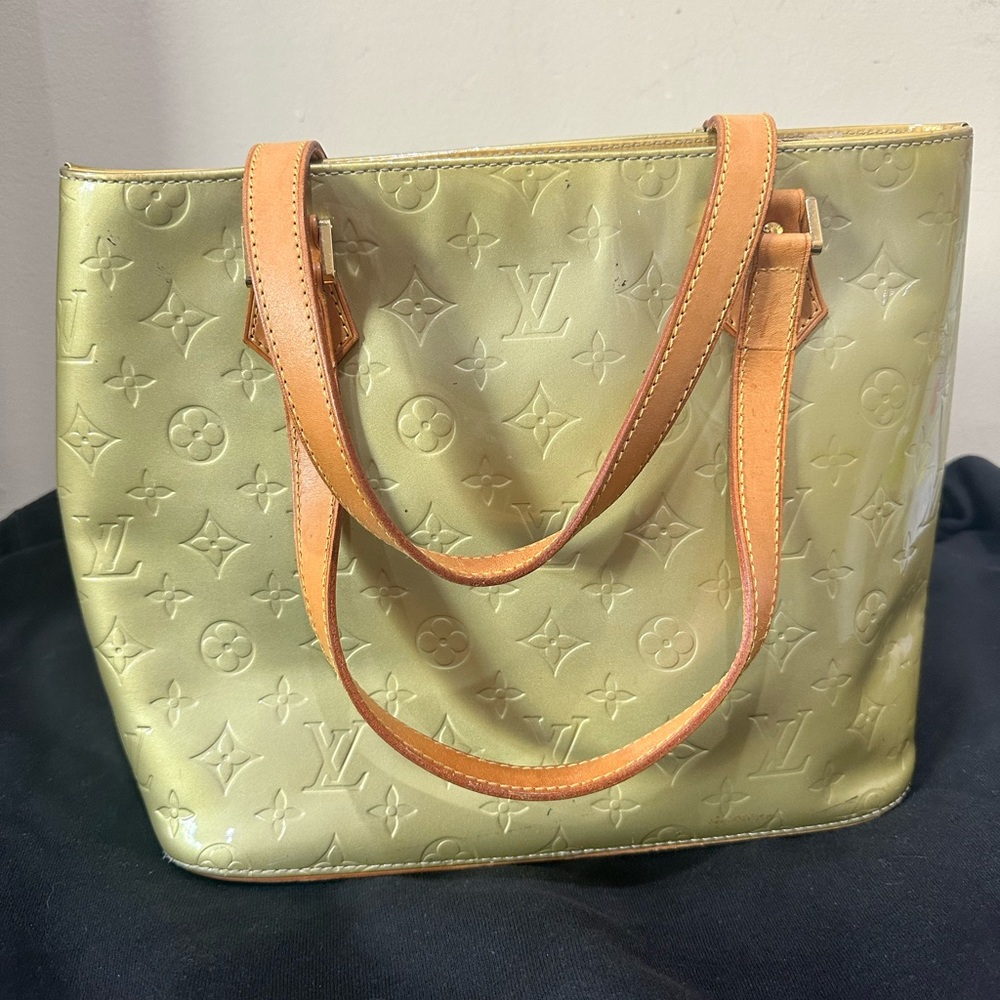 Louis Vuitton Green and Tan Monogram Tote